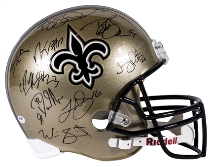 2009-10 New Orleans Saints Team Signed Helmet With 9 Signatures Including Brees, Bush & Colston (PSA/DNA)